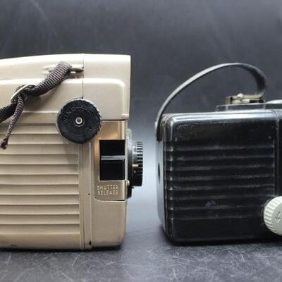 Pair of Vintage Kodak Cameras Brownie Bull's Eye Camera & Brownie Hawkeye Hash Model