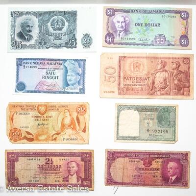 LOT OF 8 - BANK NOTE MIX:  JAMAICA - BULGARIA - CZECH - CYPRESS - INDIA - TURKEY - MORE!