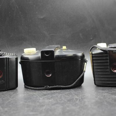 Vintage Lot of Kodak Pocket Travel Cameras Baby Brownie, Brownie 127 Camera Dakon Lens, & Brownie Bullet Camera