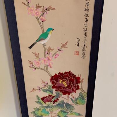 Hanging Asian Scroll Bird Floral Art