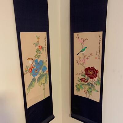 Hanging Asian Scroll Bird Floral Art