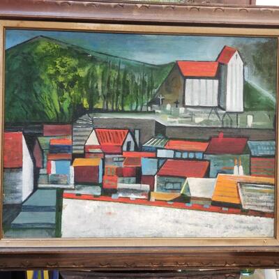 Small mid-century constructivist painting ofvillage