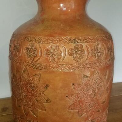 Large heavy ceramic floor or table vase with strong texture design