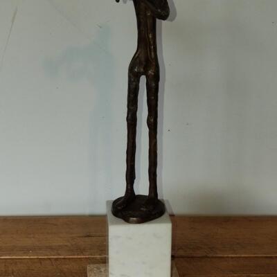 Mid-century brutalist bronze sculpture of trumpet player
