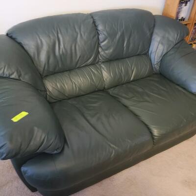 Green leather love seat