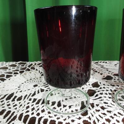 Mid century modern wine glasses in dark ruby red