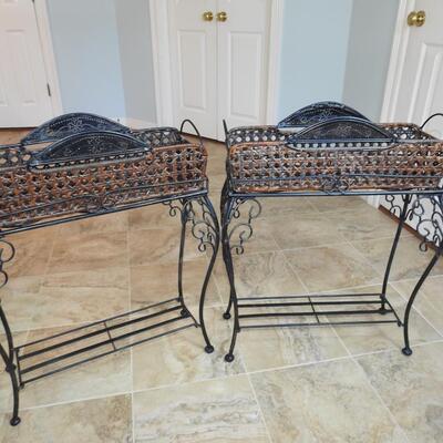 Metal plant stands with decorative baskets