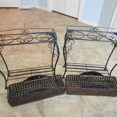Metal plant stands with decorative baskets