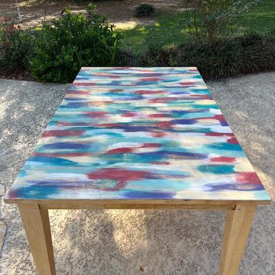 Painted Wooden Butcher Block Table With Leaf ~ See Details