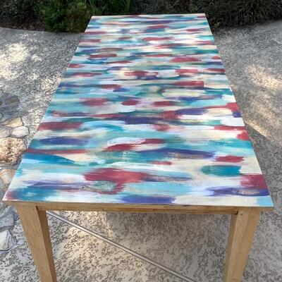 Painted Wooden Butcher Block Table With Leaf ~ See Details