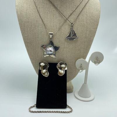 Sterling Chains, Earrings, Bracelet and a Pendant (EKJ - SS)