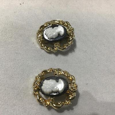 Black Cameo Clip on Earrings