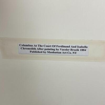 Framed Chromolith Print of Columbus at the Court of Ferdinand and Isabella after Vacsler Brozik