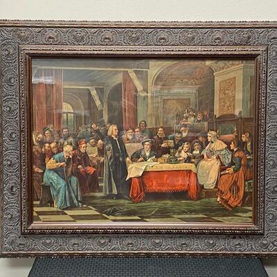 Framed Chromolith Print of Columbus at the Court of Ferdinand and Isabella after Vacsler Brozik