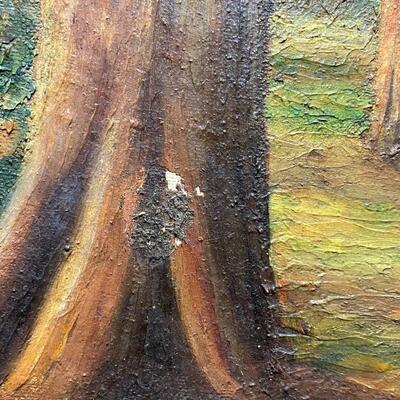 Vintage Oil on Canvas Autumn Forest Painting by Dexter L Brown