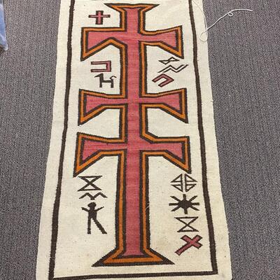 Vintage Native American Symbolic Woven Rug Wall Hanging