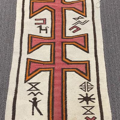 Vintage Native American Symbolic Woven Rug Wall Hanging