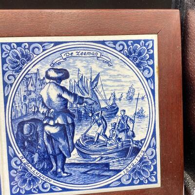 Vintage Delft Blauw Hand Painted Tile Trivet Wall Decor Tray