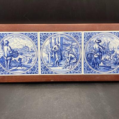 Vintage Delft Blauw Hand Painted Tile Trivet Wall Decor Tray