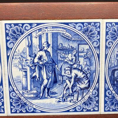Vintage Delft Blauw Hand Painted Tile Trivet Wall Decor Tray