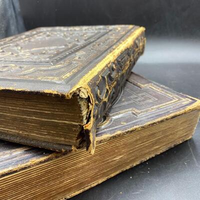 Pair of Antique Leather Victorian Photo Albums with Pictures