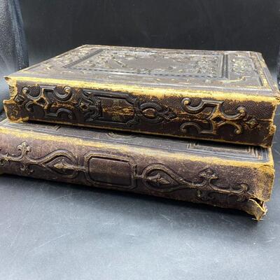 Pair of Antique Leather Victorian Photo Albums with Pictures