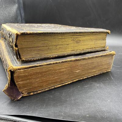 Pair of Antique Leather Victorian Photo Albums with Pictures