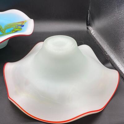 Pair of Ruffled Art Glass Console Bowls