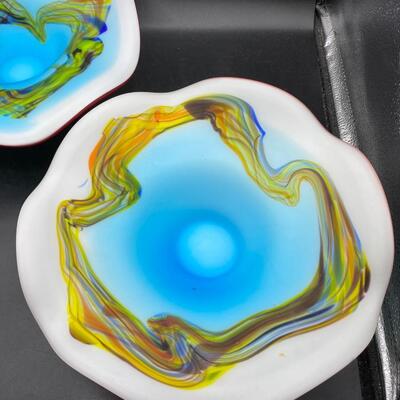 Pair of Ruffled Art Glass Console Bowls