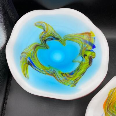 Pair of Ruffled Art Glass Console Bowls