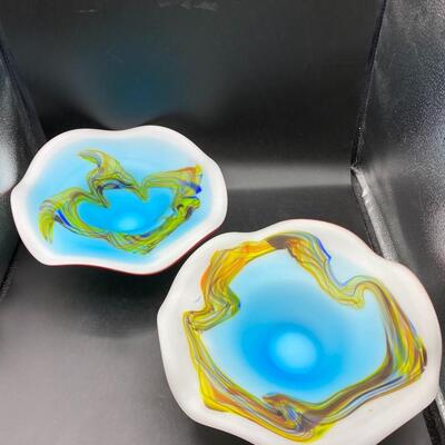 Pair of Ruffled Art Glass Console Bowls