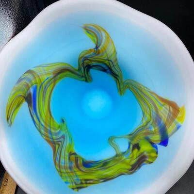 Pair of Ruffled Art Glass Console Bowls