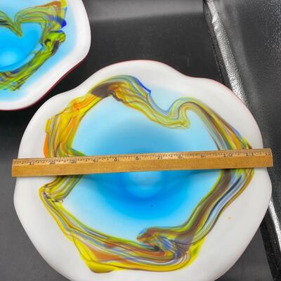 Pair of Ruffled Art Glass Console Bowls