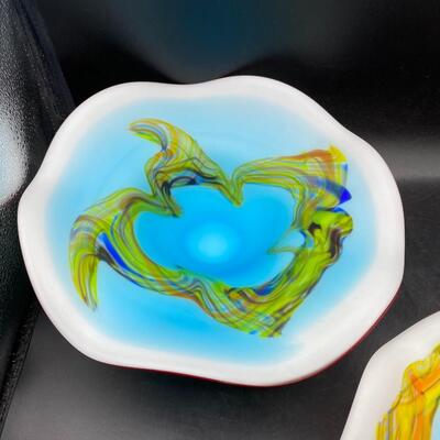 Pair of Ruffled Art Glass Console Bowls