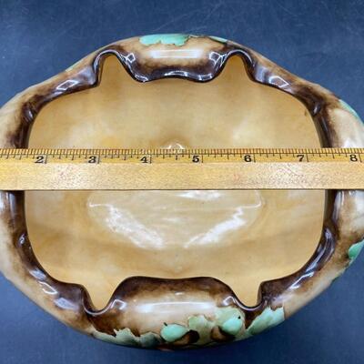 Antique Bavarian Oblong Hand Painted Footed Bowl Acorns MZ Austria