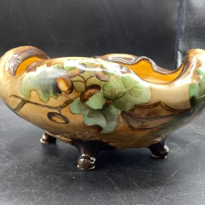 Antique Bavarian Oblong Hand Painted Footed Bowl Acorns MZ Austria