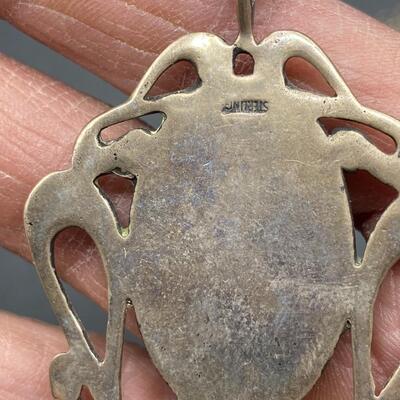 Sterling Silver Art Nouveau Etched Pendant Necklace