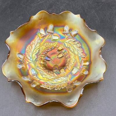 Vintage Fenton Marigold Carnival Glass Bowl Acorn Pattern