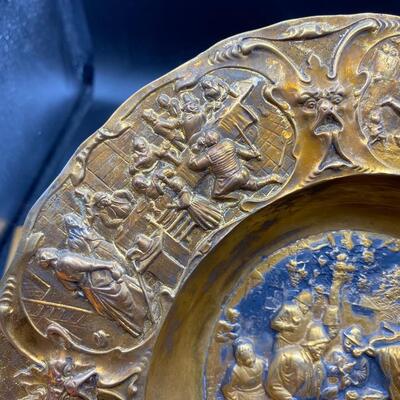 Vintage Antique Embossed Stamped Tavern Pub Bar Scene Plate Bowl