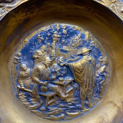 Vintage Antique Embossed Stamped Tavern Pub Bar Scene Plate Bowl