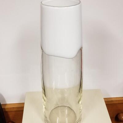 Tall art glass vase from early 80s with clear glass add white drip-tyle element