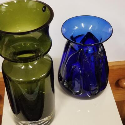 2 mid-century richly colored hi-design vases