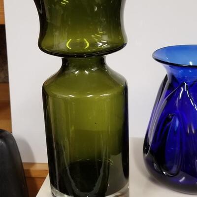 2 mid-century richly colored hi-design vases