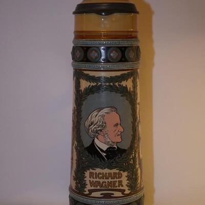 METTLACH STEIN RICHARD WAGNER 4.1 LITER  RELIEF AND ETCHED.