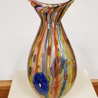 Stunning mid-century multi colored art glass vase