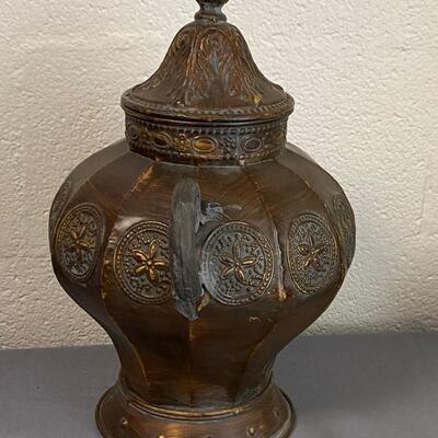 Large Tin Urn with Lid & Handles