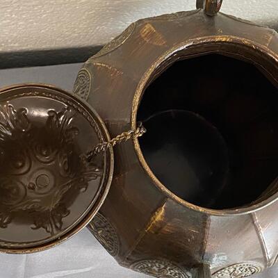 Large Tin Urn with Lid & Handles