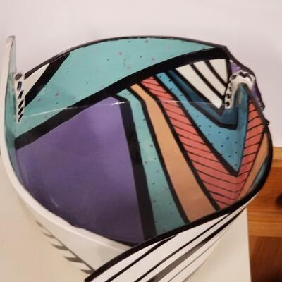 Early 80s ceramic hand-painted art bowl by Dorothy Hafner making a very strong design statement.. please note that horizontal white line...