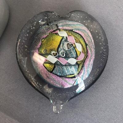 Signed Glass Heart Paperweight