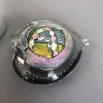 Signed Glass Heart Paperweight